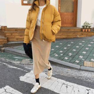 High-neck Slit-side Puffer Jacket