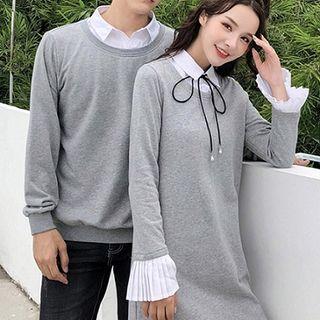Couple Matching Mock Two-piece Sweatshirt Dress / Sweatshirt