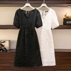 Short Sleeve V-neck Embossed A-line Dress