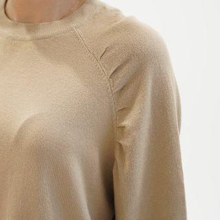 Round-neck Shirred-trim Knit Top