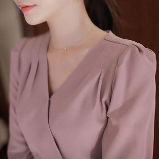 3/4-sleeve Wrap-front Sheath Dress With Sash