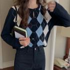 Long-sleeve Argyle  Cardigan