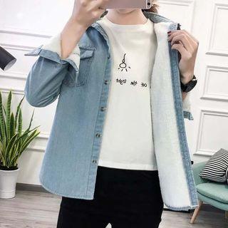 Fleece-lined Long-sleeve Denim Blouse