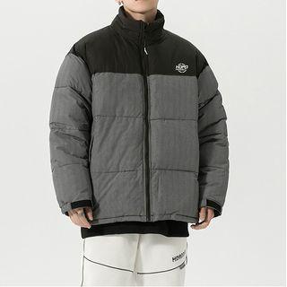 Houndstooth Panel Padded Zip-up Jacket