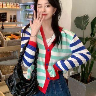 Color Panel Striped Knit Jacket