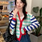 Color Panel Striped Knit Jacket