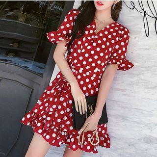 Short Sleeve Polka Dots A Line Dress