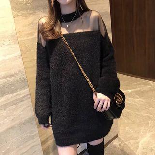 Mesh Panel Long Sweater
