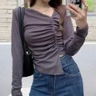 Long-sleeve Asymmetrical Ruched Crop Top