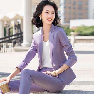 Plain Single-button Blazer / Dress Pants / Camisole Top / Set