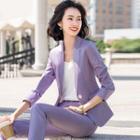 Plain Single-button Blazer / Dress Pants / Camisole Top / Set