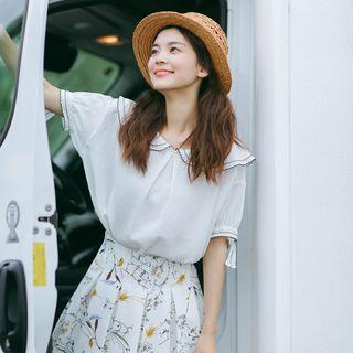 Contrast Stitched Tie-cuff Chiffon Top