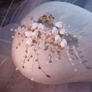 Wedding Faux Crystal Flower Fringed Earring Light Gold - One Size
