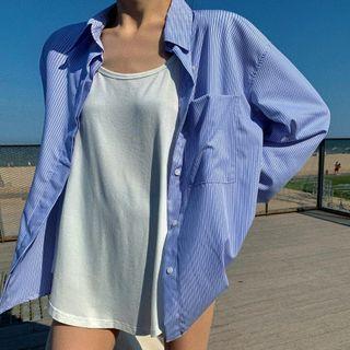Long-sleeve Striped Shirt / Plain Tank Top