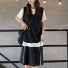 A-line Midi Skirt / Set: V-neck Vest + Short Sleeve T-shirt