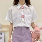 Floral Brooch Pocket-front Short-sleeve Shirt