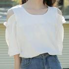Short-sleeve Cut Out Chiffon Top White - One Size