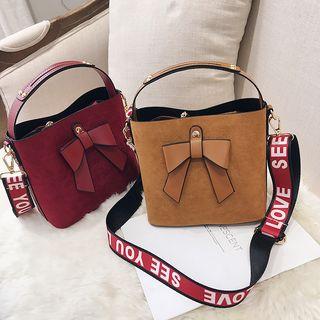 Bow Faux Leather Bucket Bag