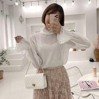 Ruffle-detail Sheer Blouse Ivory - One Size