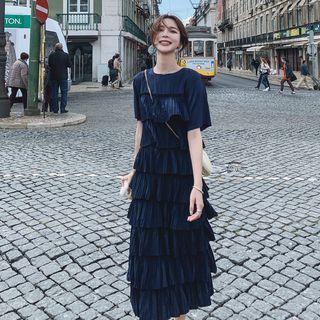 Crew-neck Short-sleeve Midi Layered Dress