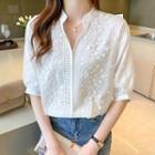 Flower Accent Embroidered Blouse