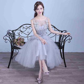 Rosette Sleeveless Midi Prom Dress