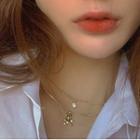 Rhinestone Alloy Bear Pendant Layered Choker Necklace Gold - One Size
