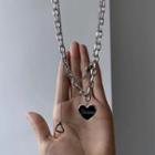 Heart Pendant Stainless Steel Necklace Necklace - Stainless Stell - Black & Gold - One Size