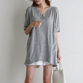 Dolman-sleeve V-neck T-shirt