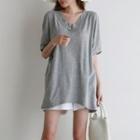 Dolman-sleeve V-neck T-shirt