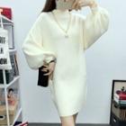 Midi Shift Sweater Dress White - One Size