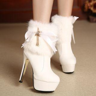 Furry Platform Stiletto Heel Short Boots