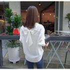 Bow Accent Long-sleeve V-neck Blouse