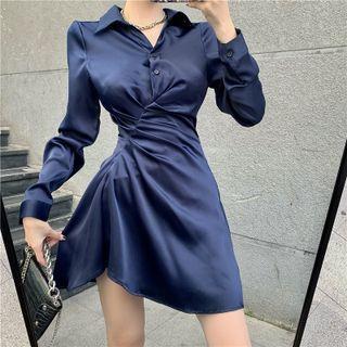 Long-sleeve Irregular Slim-fit Shirtdress