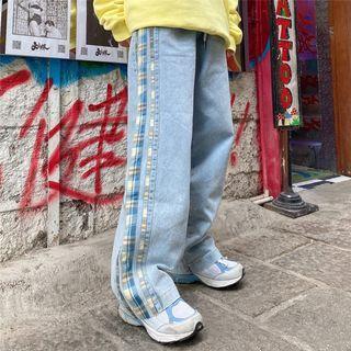 Plaid Stripe Wide-leg Jeans