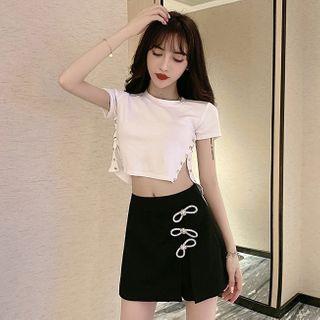 Short-sleeve Cropped T-shirt / Bow Skort