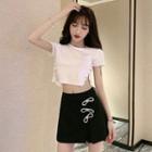 Short-sleeve Cropped T-shirt / Bow Skort