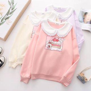 Peter Pan Collar Cartoon Print Sweatshirt
