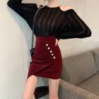 Mini Skirt / Cold Shoulder Knit Top