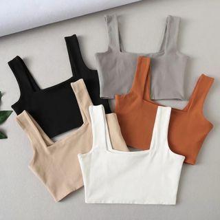 Cropped Square-neck Knit Tank Top