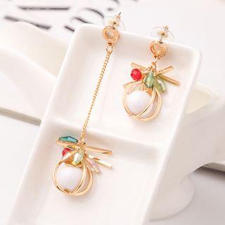 Non-matching Rhinestone Dangle Earring As Shown In Figure - One Size