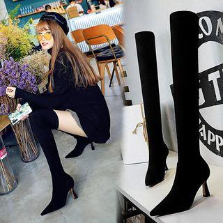 Velvet Pointed Kitten-heel Over-the-knee Boots