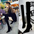 Velvet Pointed Kitten-heel Over-the-knee Boots