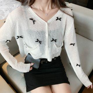 Spaghetti Strap Mini Dress / Bow-detailed Cardigan