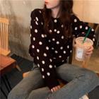 Crew-neck Dotted Knit Cardigan