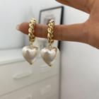 Heart Faux Pearl Alloy Dangle Earring 1 Pair - Eh1274 - Gold - One Size