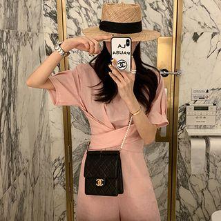 Short-sleeve Wrap Wide Leg Jumpsuit