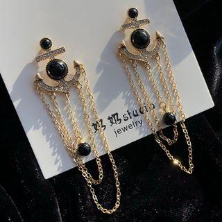 Bead & Layered Chain Dangle Earring 1 Pair - Silver Needle - One Size