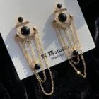 Bead & Layered Chain Dangle Earring 1 Pair - Silver Needle - One Size