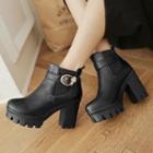 Buckled Platform Chunky Heel Ankle Boots